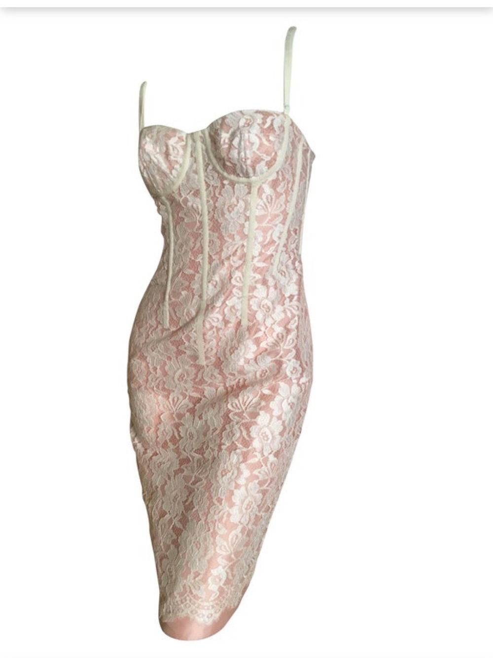 Dolce & Gabbana Pink and Ivory Lace Bustier Midi Dress